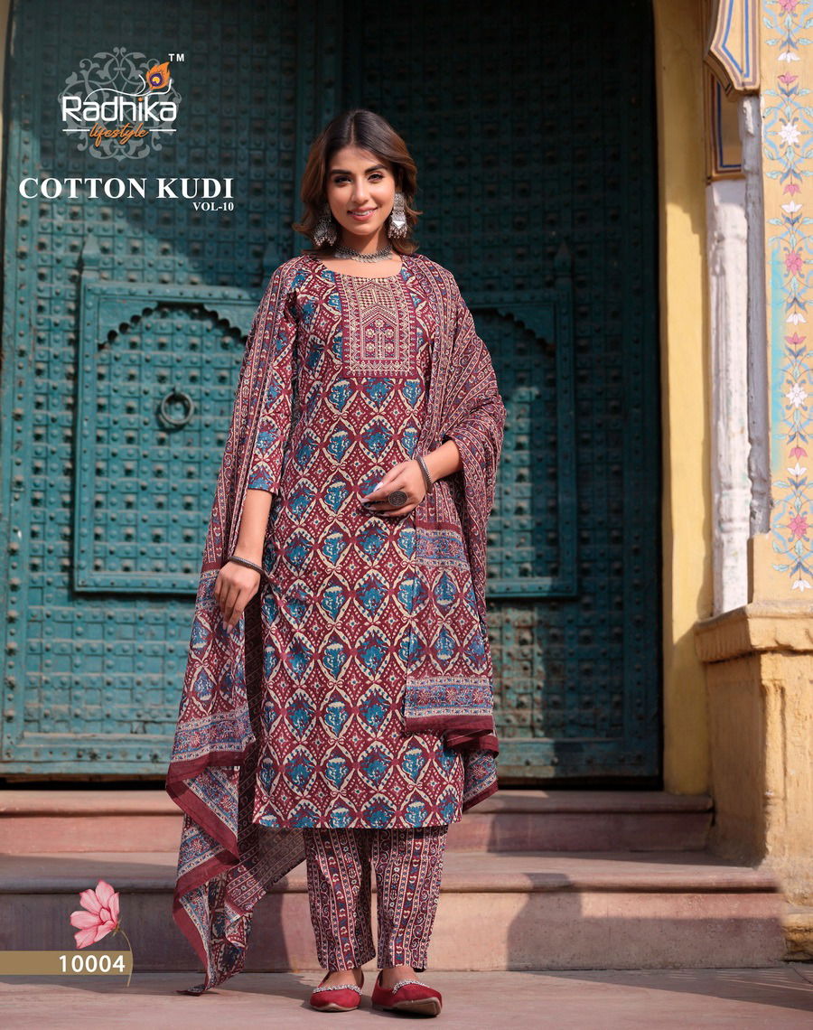 Cotton Kudi Vol 10 By Radhika Cotton Kurti With Bottom Dupatta Wholesale Shop In Surat
